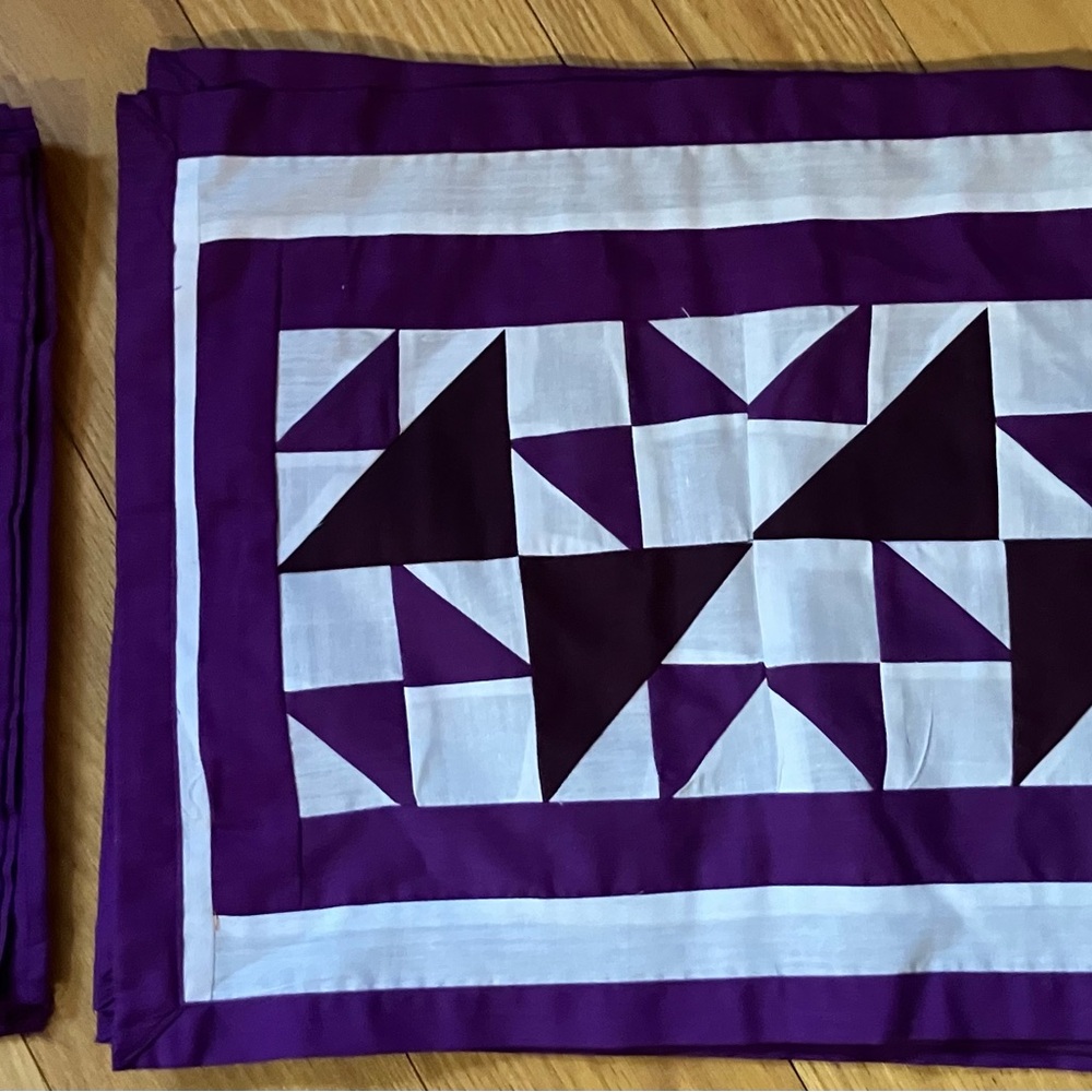 Purple and White Geometric Quilted Placemat and Napkin set